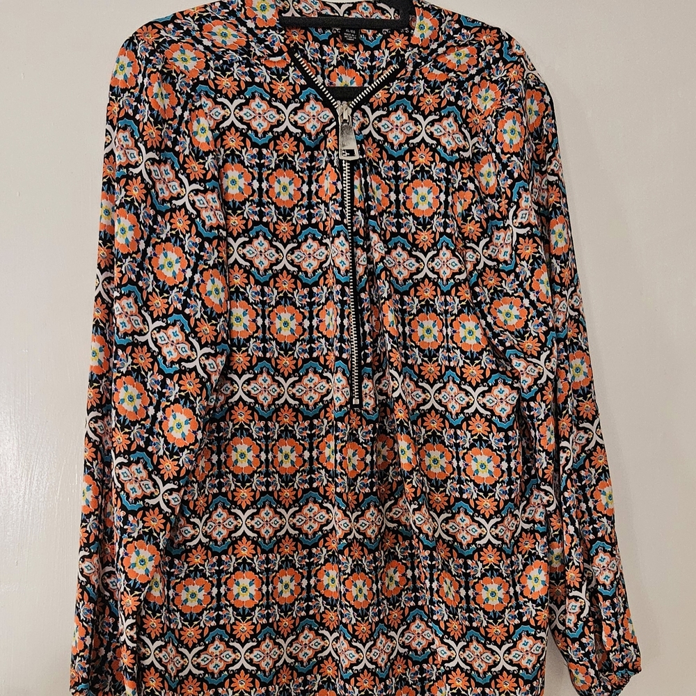 Vibrant Orange and Blue Blouse Top